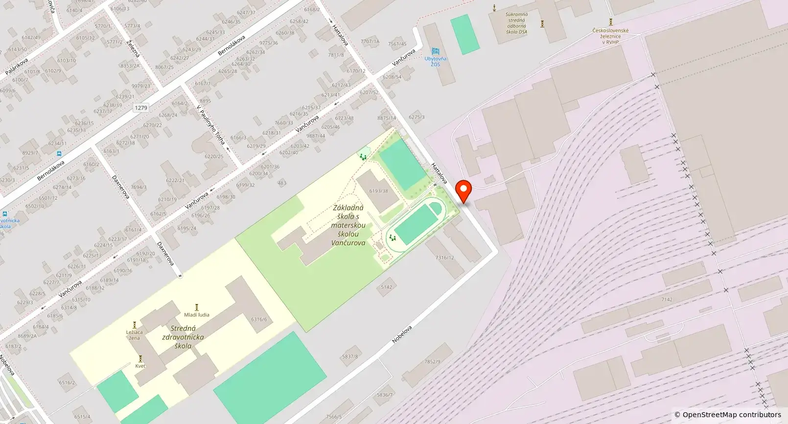 Mapa – autopožičovňa TopCar Slovakia, Hattalova ulica, Trnava